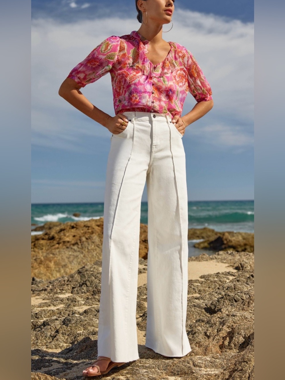 Johnny Was White Braided Wide-Leg Jeans